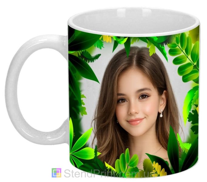 Чашка з фото для дівчини — зелений природний дизайн, подарунок, замовити