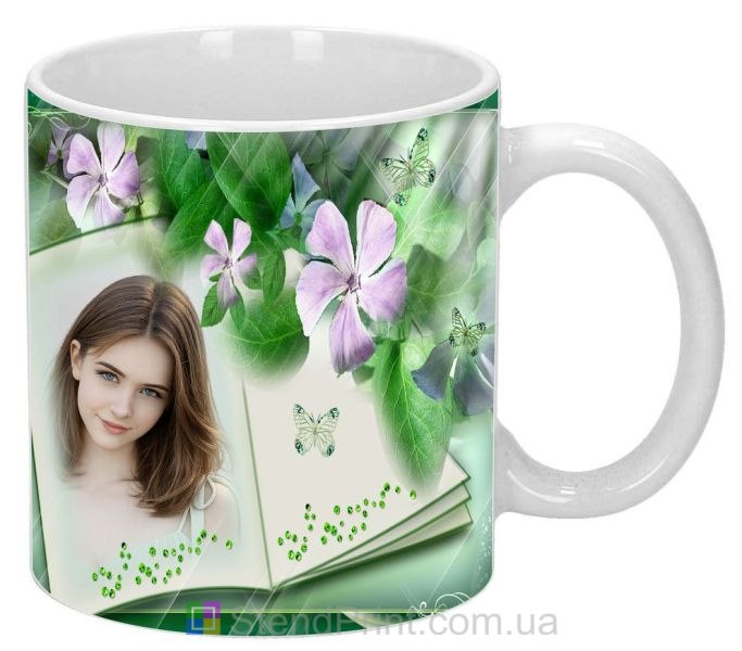 Чашка с фото книга и цветы со своим фото заказать
