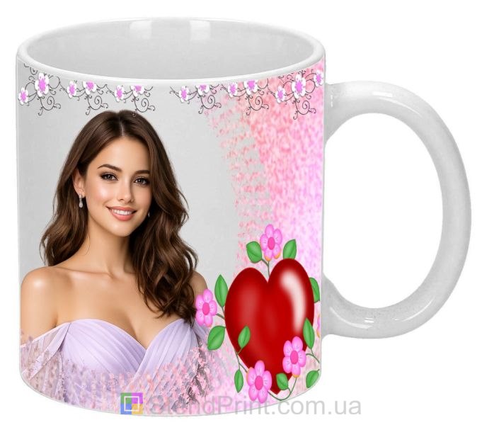 Чашка з фото для коханої з серцем подарунок дівчині купити онлайн