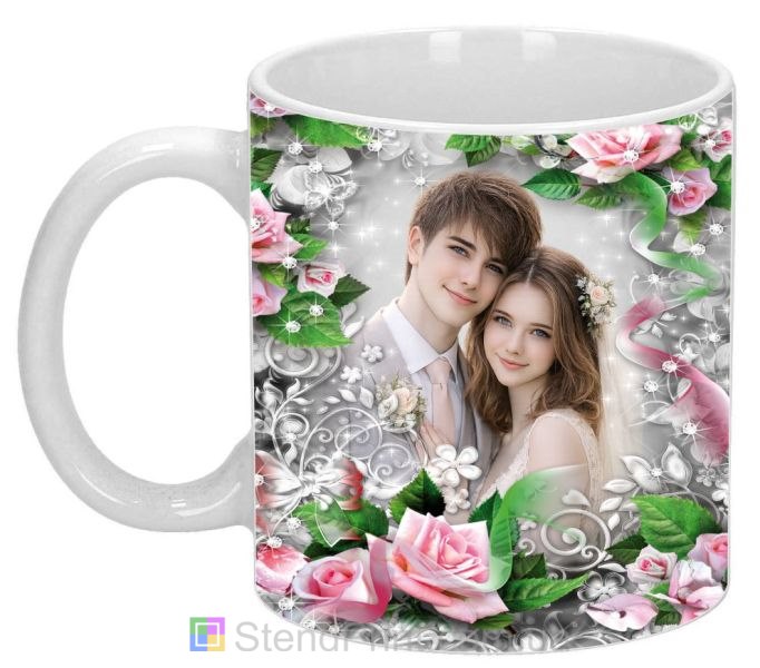 Кружка с фото розы и лиственный узор со своим фото заказать
