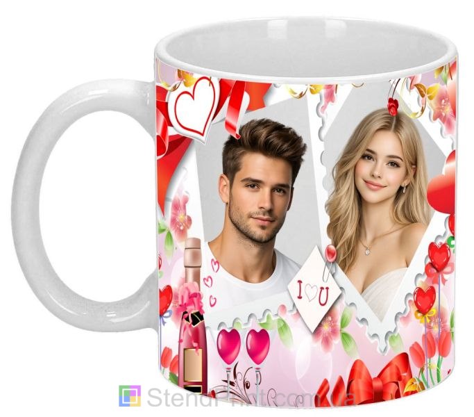 Кружка для пары с фото I Love You романтичный подарок