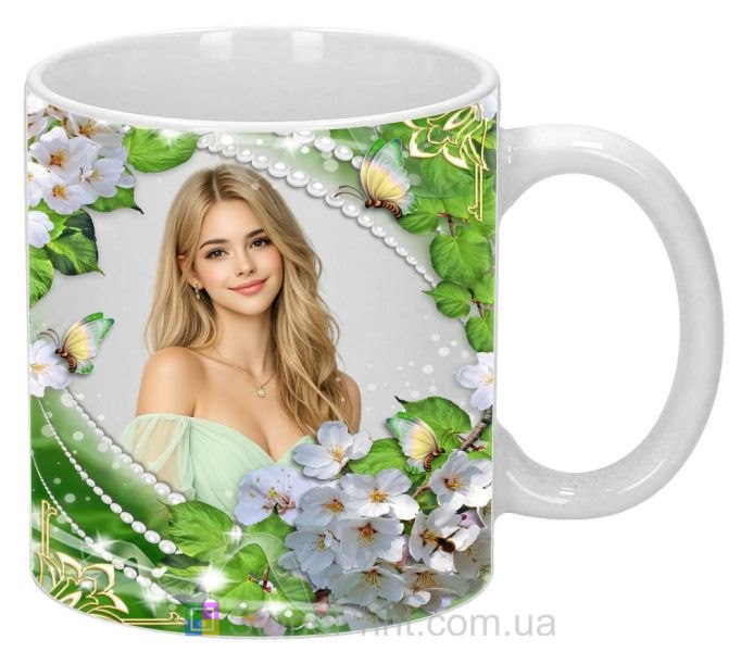 Кружка с фото коллаж цветы жемчуг весна заказать