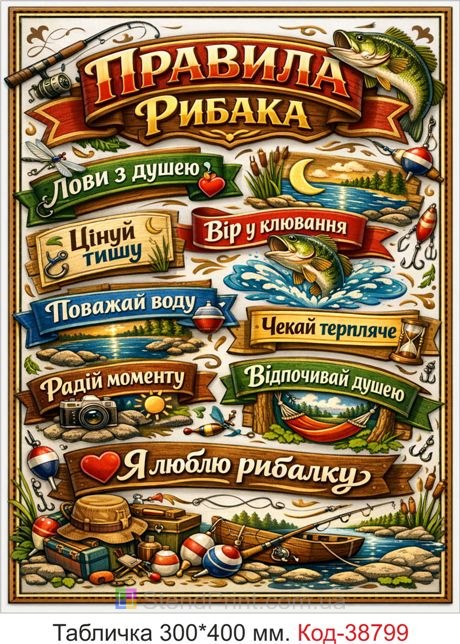 Табличка правила рыбака купить декор для рыбалки