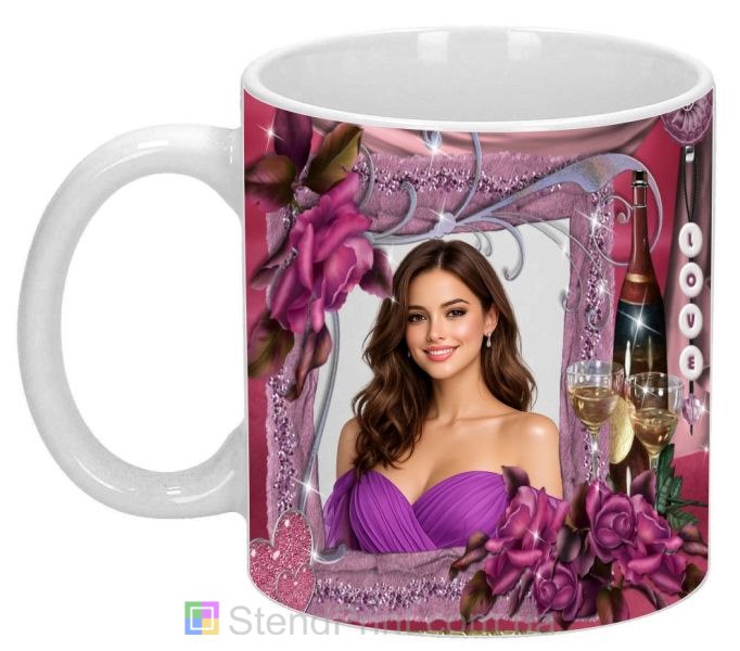 Чашка з фото з трояндами та шампанським романтичний подарунок коханій замовити