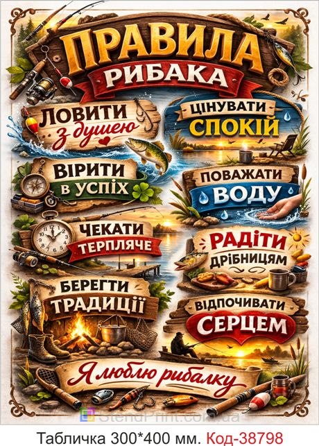 Купити табличку правила рибака декор для рибалки