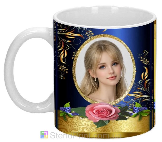 Чашка с фото для девушки элегантный подарок кружка с розой заказать