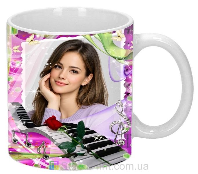 Кружка з фото для дівчини з піаніно музичний подарунок замовити