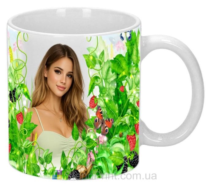 Кружка з фото літня галявина зі стиглими ягодами — яскравий природний дизайн, замовити