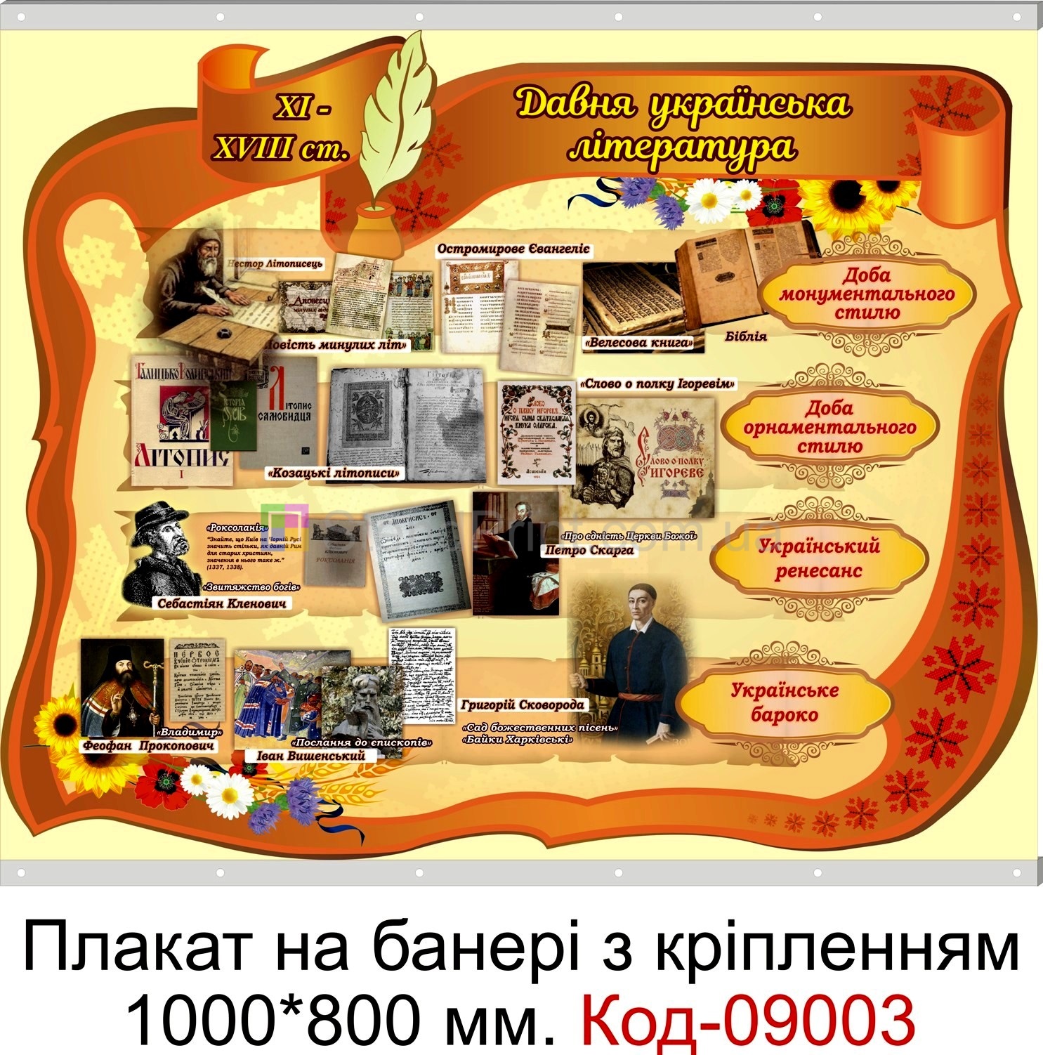 Давня українська література плакат на банері з направляючими в кабінет української мови та літератури
