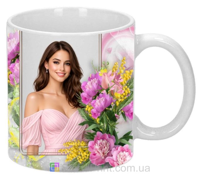 Кружка з фото для дівчини з півоніями красивий подарунок замовити