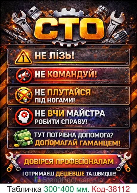 Табличка СТО правила для клієнтів купити декор автосервіс