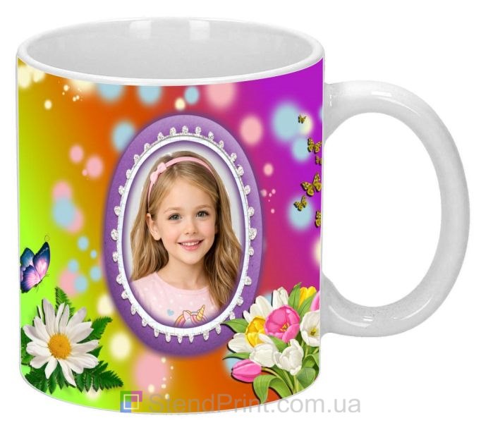 Чашка з фото для дівчинки яскравий подарунок кружка з метеликами замовити