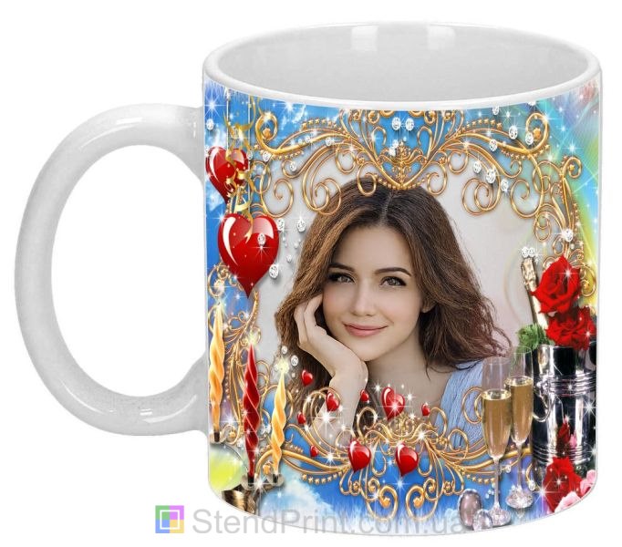 Романтична чашка з фото та сердечками для коханої