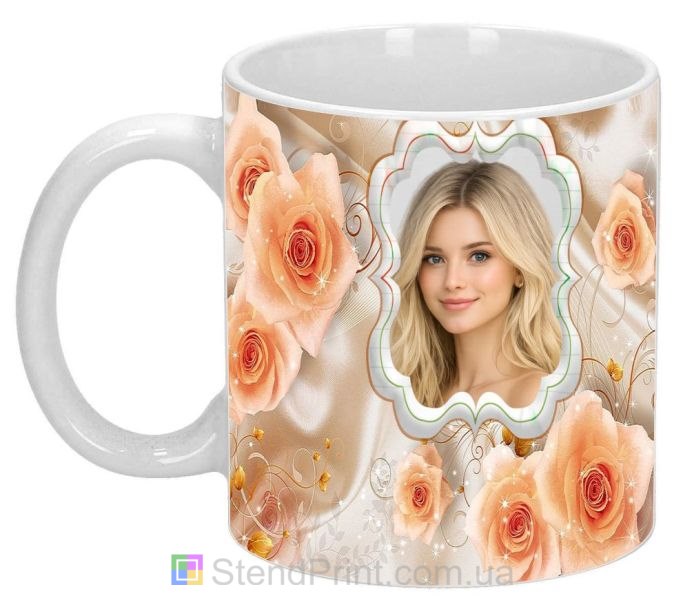 Кружка з фото для дівчини з трояндами ніжний подарунок замовити