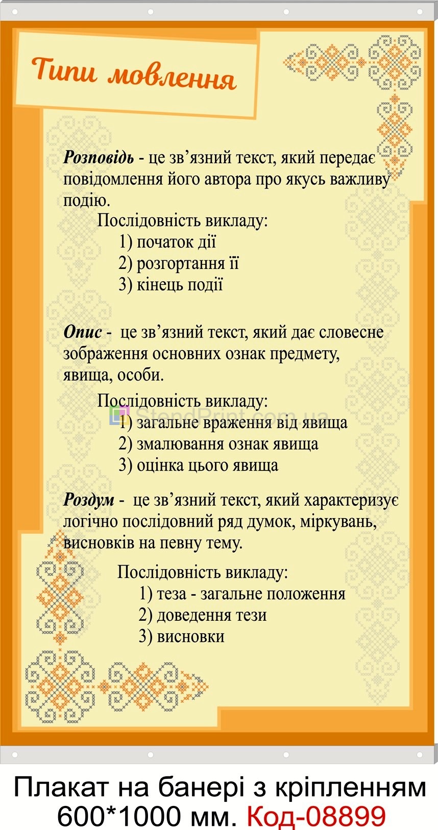 Типи мовлення плакат на банері з направляючими в кабінет української мови та літератури