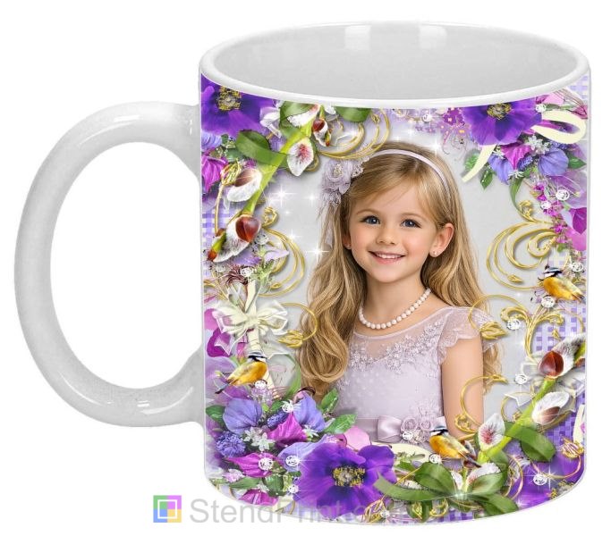 Чашка з фото весняні квіти золотий декор птахи замовити