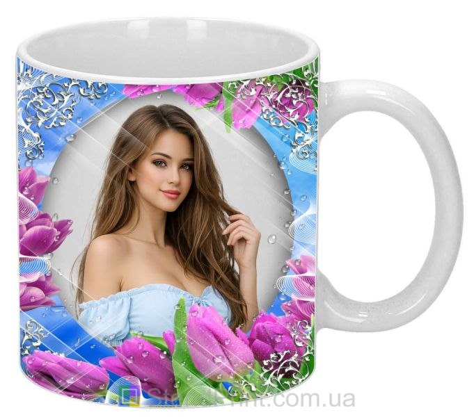 Чашка с фото тюльпаны голубое небо весна заказать