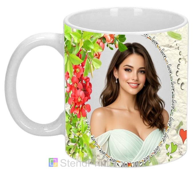 Чашка с фото для любимой с цветами love романтический оригинальный подарок заказать