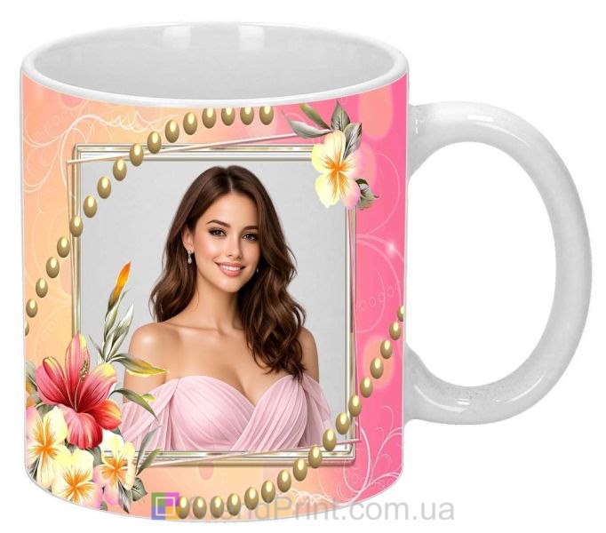 Чашка с фото для девушки с цветами красивый подарок заказать