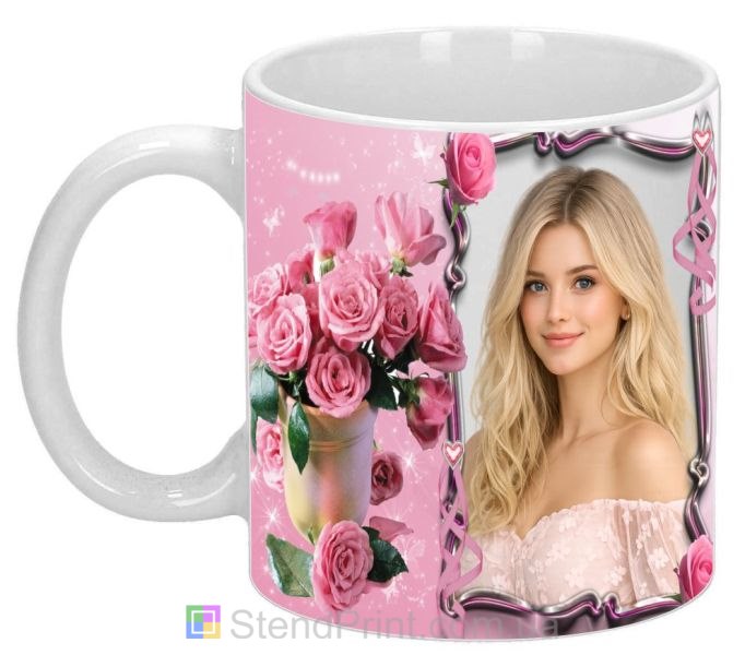 Кружка с фото для любимой с розовыми розами нежный романтический подарок заказать