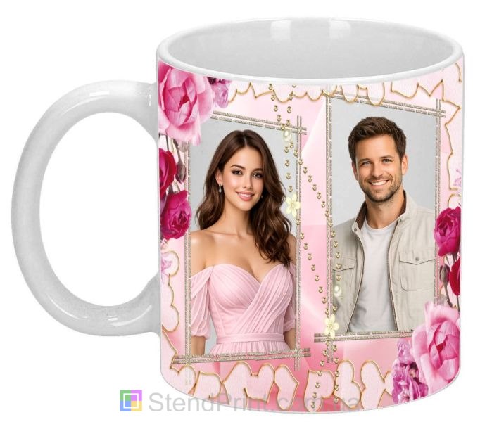 Горнятко з фото для пари з трояндами та рамками подарунок закоханим замовити
