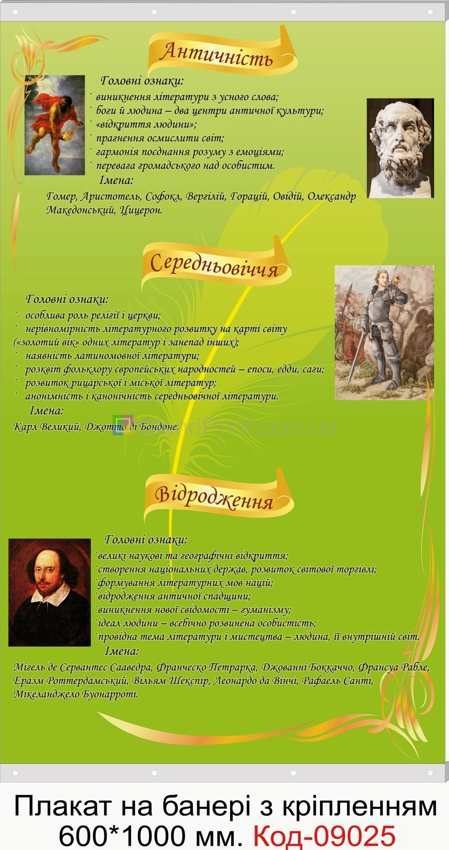 Античність плакат на банері з направляючими в кабінет української мови та літератури