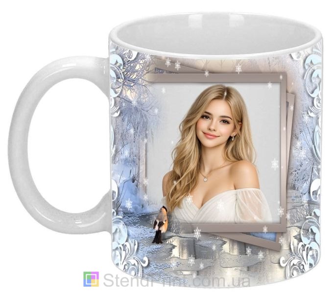Чашка з фото зимовий пейзаж засніжена річка персональний друк на чашці