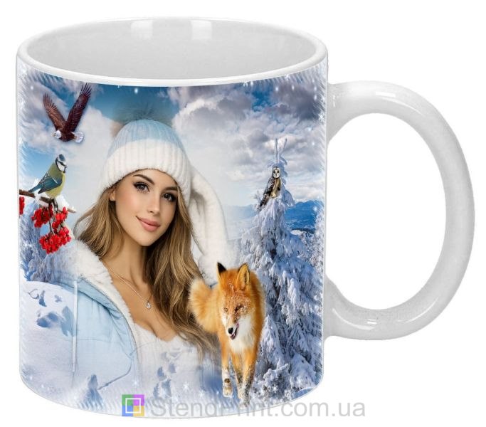 Чашка с фото зимний лес с лисичкой и птичками персональная печать фото на чашке заказать онлайн