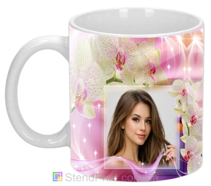 Кружка з фото для коханої з орхідеями романтичний подарунок замовити