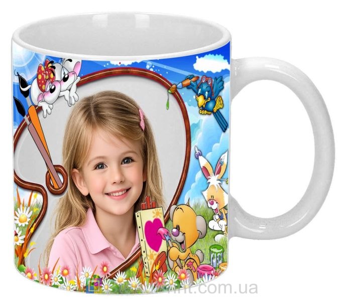 Чашка з фото для дівчинки дитяча кружка зі звірятами замовити