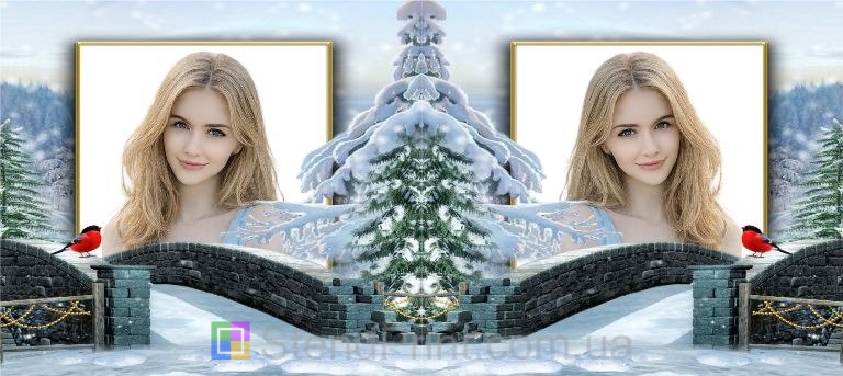 Чашка с фото зимний лес и кирпичный мост персональная печать фото на чашке заказать