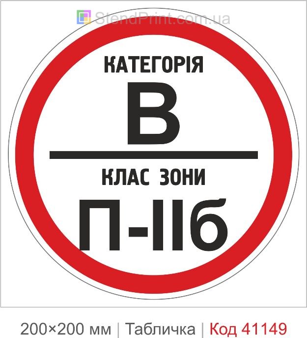 Табличка категорія В клас зони П-IIб купити