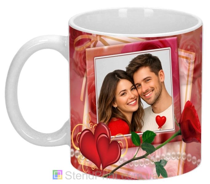 Чашка с фото с сердцами и розой заказать