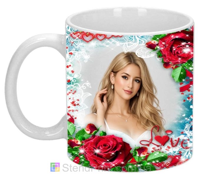 Кружка с фото с красными розами Love романтичный подарок