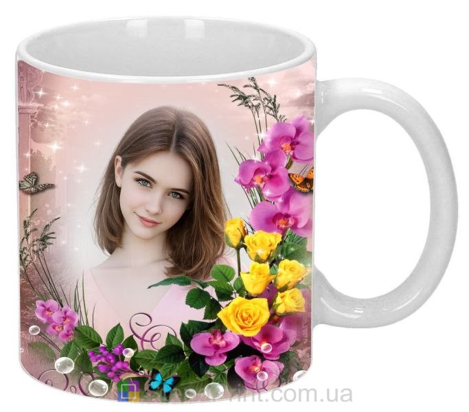 Чашка з фото орхідеї та троянди зі своїм фото замовити на подарунок