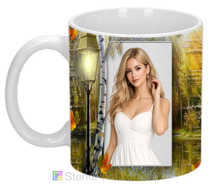 Кружка с фото осенний пруд и падающие листья персональная фотопечать купить