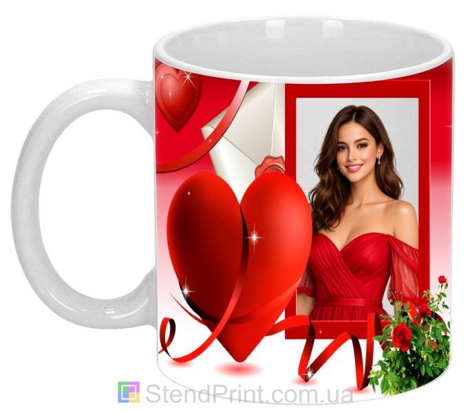 Кружка с фото сердце и розы романтический подарок