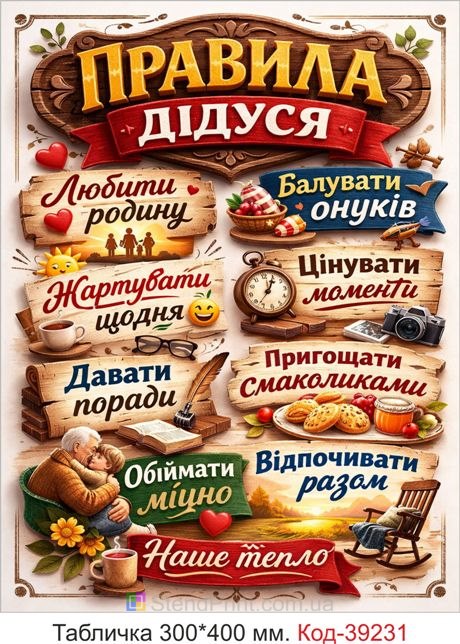 табличка правила дідуся, табличка для дідуся купити, подарунок дідусю табличка, декоративна табличка для дому, настінна табличка для дідуся, табличка на стіну для дідуся, оригінальний подарунок для дідуся, сімейна табличка для дому, табличка в кабінет дідуся, подарунок дідусю на день народження