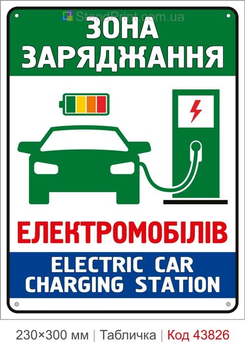 Купити табличку зона заряджання електромобілів