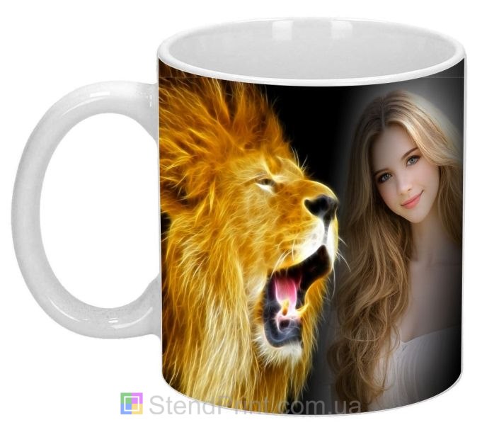 Кружка с фото неоновый лев стильный дизайн заказать