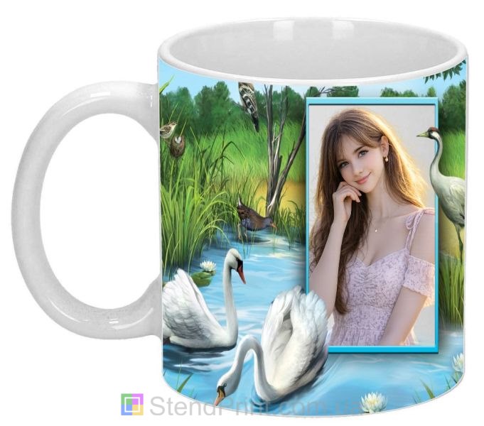 Кружка с фото лебеди пруд дикая природа заказать