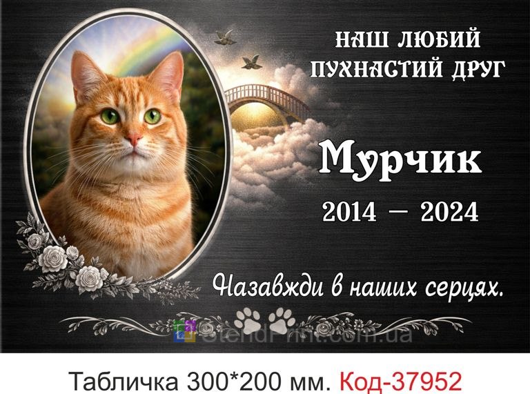 Ритуальна табличка для кота на могилу з фоторамкою і мостом купити