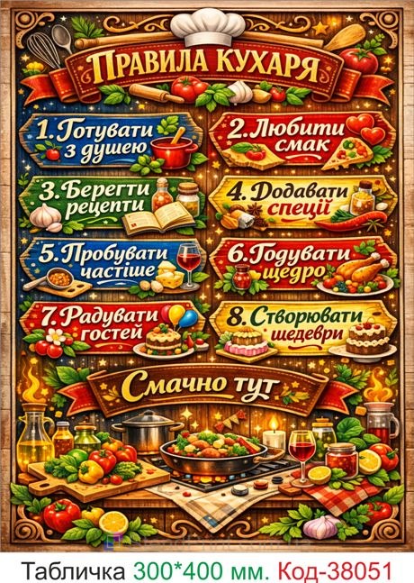 Табличка правила кухаря купити декор кухня