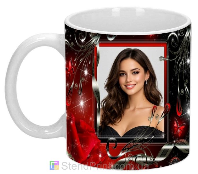 Кружка с фото для любимой с розой романтический подарок заказать