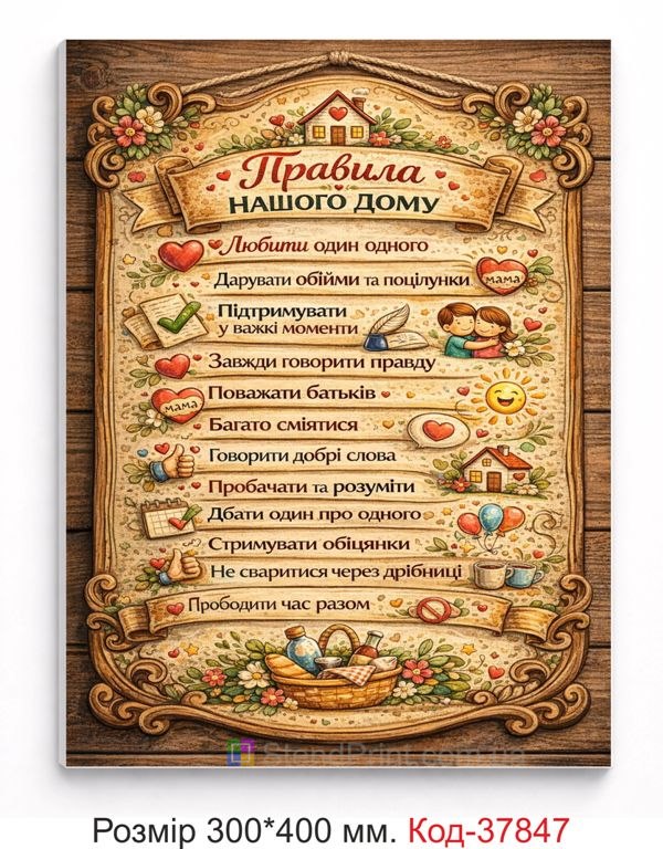 Табличка правила нашого дому дерев’яний декор для кухні купити