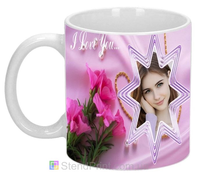 Кружка с фото для любимой I Love You с цветами романтический подарок заказать