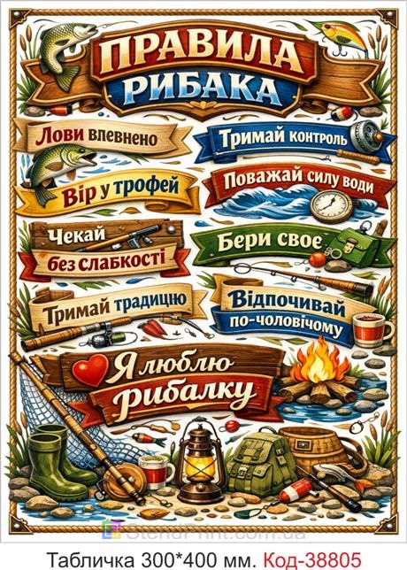 Купити табличку правила рибака декор рибалка