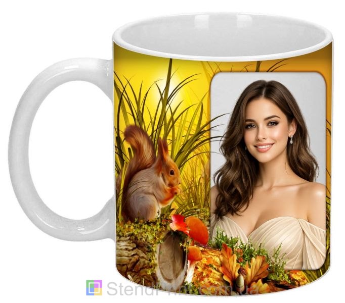 Чашка с фото осенний подарок сестре с белкой заказать