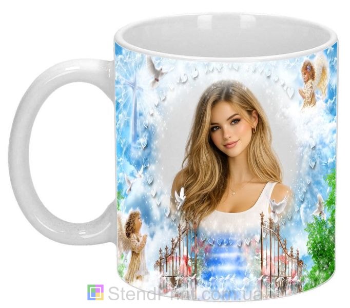 Кружка с фото с ангелами и сердечками романтичный персональный подарок