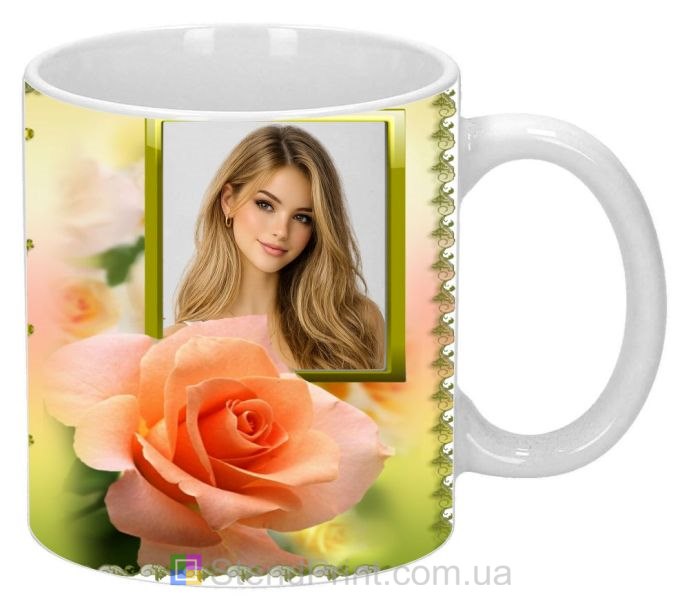 Кружка з фото для дівчини з трояндою красивий подарунок замовити